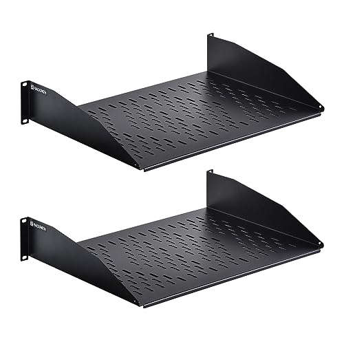 RackPath 2U Cantilever Universal Rack Shelf - 14in Deep Rackmount Shelf for 19 AV/Network Equipment Racks 55lbs Capacity - 2 Pack