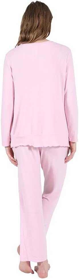 LA CERA Women's Solid Snap Front Pajama Set, Long Sleeves, Side Pockets, Rayon Polyester, Spandex, Machine Washable, Imported - Image 2