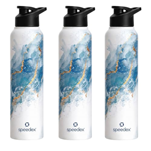 Image of Speedex Stainless Steel Water Bottle 1 Ltr (1000ml), BIS Approved, Leak-Proof Sipper Cap, Ice Marble Printed Design, Office, School, Travel, Daily Use, Men, Women, Boys, Girls, Kids, Set of 3