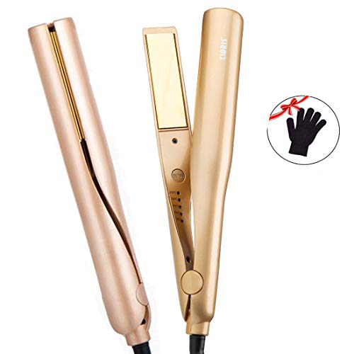 CLORIS Hair Straightener and Curler 2 in 1 Ceramic Curling Flat Iron Pro for Hair Styling Tools, Hair Straightening Irons Dual Voltages with 3D Concave and Convex Titanium-Plated 1 Inch