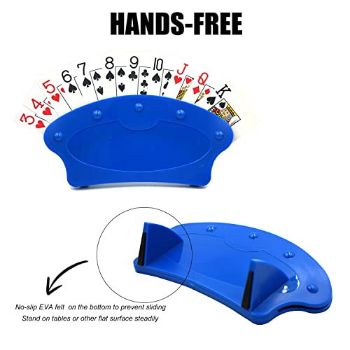 SEETOOOGAMES Card Holders for Playing Cards - Canasta Playing Card Games Holder for Kids Adults Seniors - 4 Pack Blue