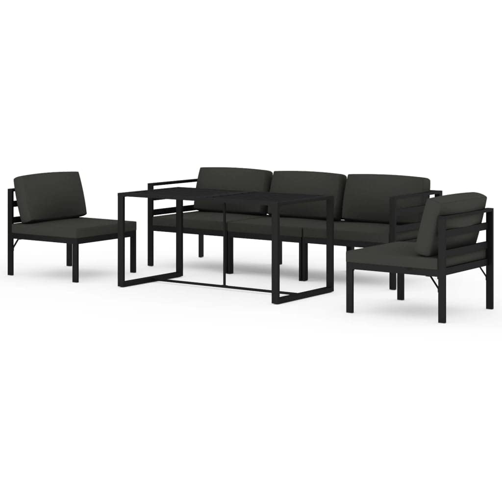 Juego modular de jardín de 6 piezas de aluminio antracita con cojín de asiento y respaldo, soporta hasta 110 kg por asiento, para configuraciones flexibles en exteriores
