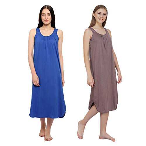 Image of BLAZON Women's Cotton Hosiery Solid Maxi Nighty Slip (Pack of 2) Available Sizes: S, M, L, XL, 2XL, 3XL, 4XL, 5XL