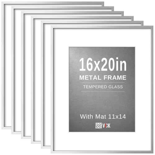 Image of VCK 16x20 Frames Silver Metal, Real Glass, 11x14 Mat, Set of 6, for Picture