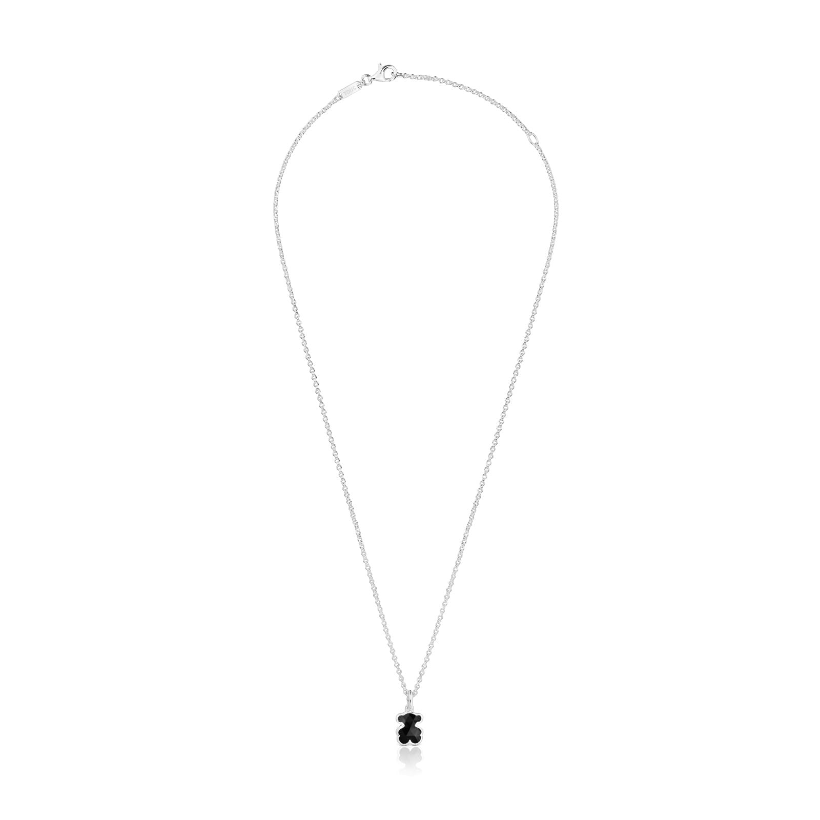 TOUS Collar Corto para Mujer de Plata de Primera Ley y Motivo Oso En Ónix, Colección Icon Color
