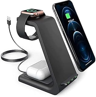 LEOP Wireless Charger Stand,3 in 1 Qi-Certified Wireless Charger Fast Charging Dock Station for Apple Watch 5 4 3 2, Airpods Pro, iPhone 12/12 Pro/12 Pro Max/11/11 Pro/X/Xr/Xs/8 Plus
