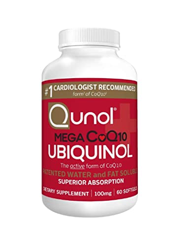 Qunol Mega Ubiquinol CoQ10 100mg, Superior Absorption, Patented Water and Fat Soluble Natural Supplement Form of C0Q10, Antioxidant for Heart Health, 60 Count (Pack of 1) Softgels