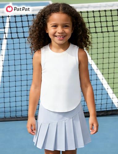 Image of PATPAT Girls Tennis Skirt Sets Moisture Wicking Tank Tops and Pleated Skirts 2 Piece Outfits Activewear Sets 5-12 Years
