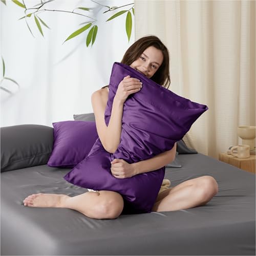 Bedsure Cooling Pillow Cases Queen Size Set of 2, Rayon Derived from Bamboo Queen Pillowcases, Plum Pillow Cases, Breathable & Silky Soft Bedding Pillow Covers with Envelope Closure, 20x30 Inches