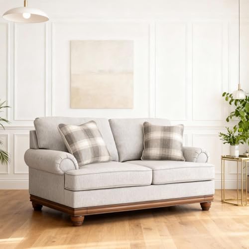 Image of Signature Design by Ashley Meadowview 73-Inch Loveseat, Sandstone Polyester Chenille Traditional Farmhouse 2-Seater Sofa with Reversible Cushions and Platform Deck