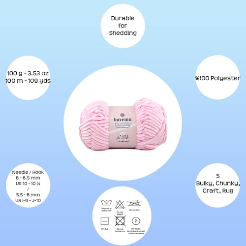 Image of Cuddly Velvet Chenille Yarn, Super Soft Fluffy Bulky for Knitting Crocheting Crafting Blanket Amigurumi, Durable for Shedding, 100 Gram (3.53 Ounces) 109 Yards (100 Meters) (Baby Pink)