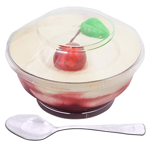 Plastic Dessert Cups With Lids and Spoons | Parfait Cups With Lids | Mini Dessert Cups Clear | Secure Lids for TRANSPORT - STORAGE – FREEZING | 18 ct 4 oz cup + lid and 50 ct spoon | Reusable | eBOOK