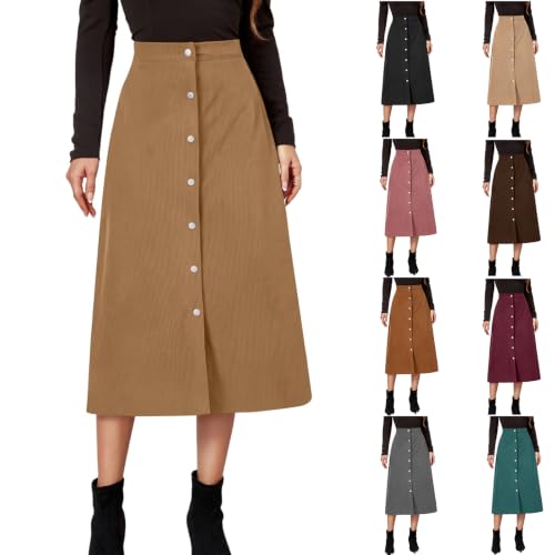 Corduroy Skirt Women Dressy Casual High Waisted Button Down Midi Skirts