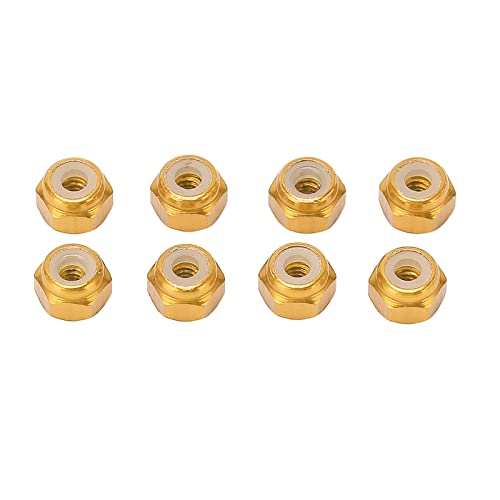 EVTSCAN 8pcs Aluminum Alloy Lock Nut Nylon Lining M2 Hex Locking Nut for Axial Scx24 1/24 RC Models(Gold)