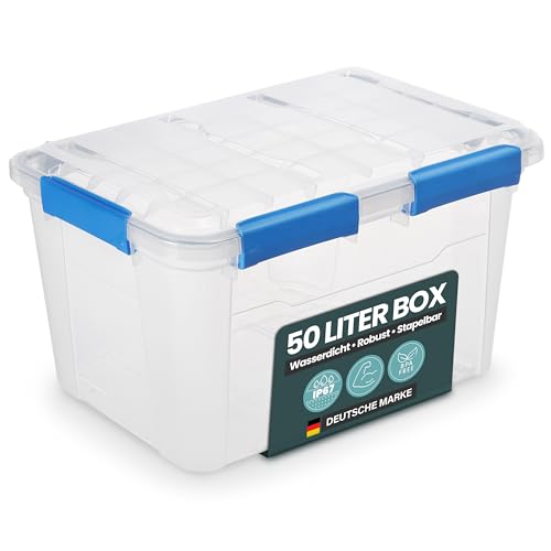 Kreher® Aufbewahrungsbox 50 Liter mit Deckel – wasserdicht &...