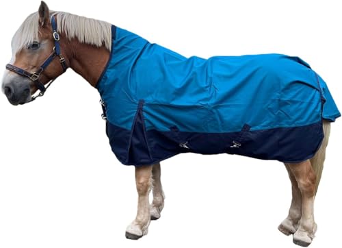 Brama-West Regendecke Pferd Zara - Turnout 1200D - Weidedecke mit Highneck - Wasserdicht (Blau/Navyblau, 175)