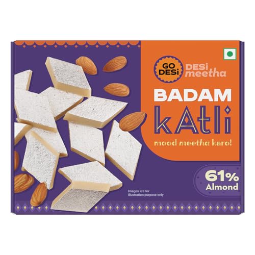 Image of GO DESi Premium Kaju Katli 200 grams, 61% Cashews and Badam Katli 200 grams, 61% Almonds, Rakhi Gift for Sister and Brother, Indian Sweets Gift Pack, DESi Meetha, Sweets Indian Mithai
