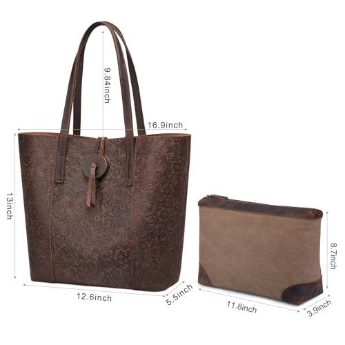 S-ZONE Vintage Genuine Leather Tote Bag for Women Large Shoulder Purse Handbag