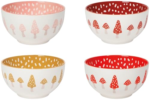 Jubilee Danica Whimsical Porcelain Soup Bowls Set of 4-14 oz, Solid Construction, Red, All Ages