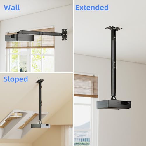 suptek Uchwyt projektora sufitowego, obrót 360° 90° nachylenia do 13,6kg/30 lbs, wysuwany 78-125 cm, uchwyt projektora (czarny) - PR05LMINIB