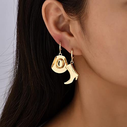 Sttiafay Gold Huggie Hoop Earrings Dainty Hat Boots Dangle Earrings Cowboy Cowgirl Asymmetrical Statement Earrings Hypoallergenic Ear Jewelry For Women Girls #TOP2