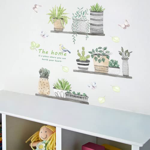 Arawat 2 Set Plant Wall Decals Kitchen Wall Stickers Wall Decor Murals For Bathroom Bedroom Living Room Wall Art Decal Boho Hanging Shelves Tree Wall Decal Room Decor 3D Wall Art Decoration Peel And Stick #TOP6