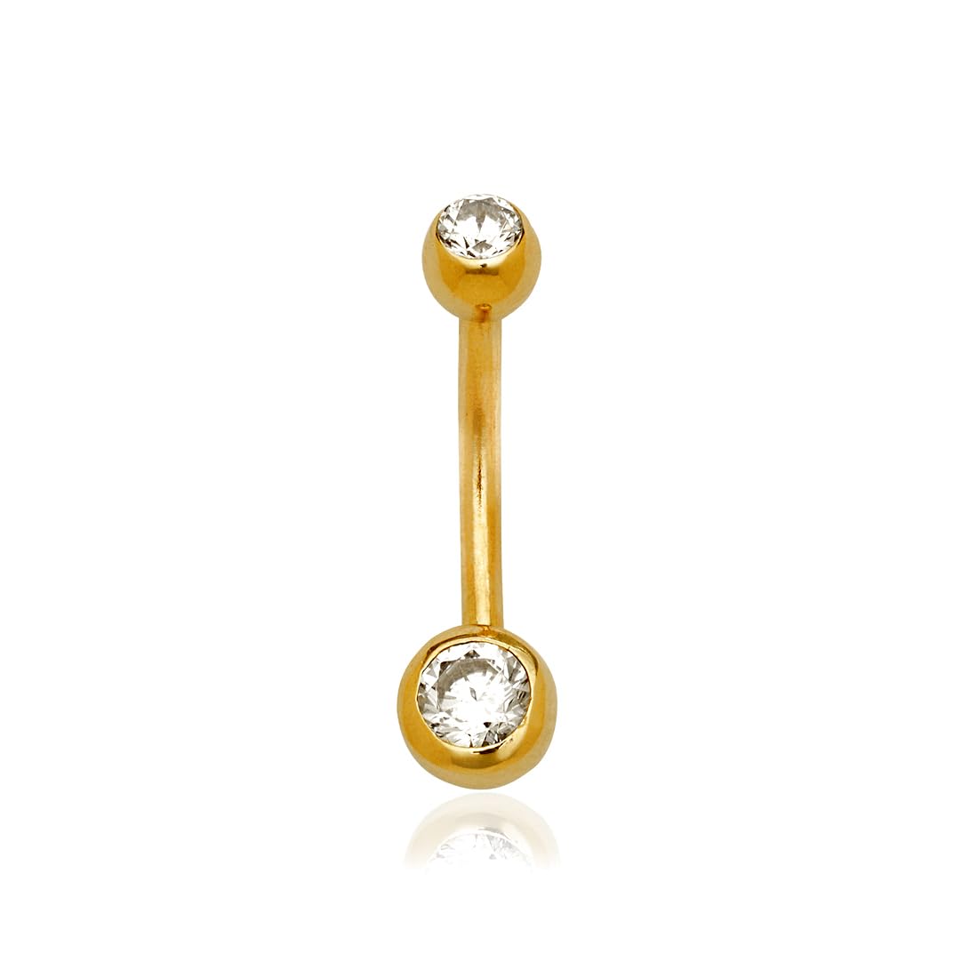 Bauchnabelring aus 14 Karat Gelbgold, runder Zirkonia, künstlicher Diamant, 14 Gauge, Maße: 22 x 6 mm, Schmuckgeschenk für Frauen, Metall, Zirkonia