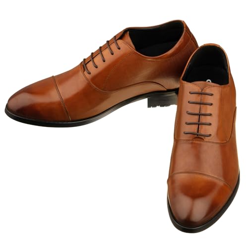 CALTO Men's Invisible Height Increasing Elevator Shoes - Brown Premium Leather Lace-up Formal Derby Oxfords - 3 Inches Taller - Y6711 - Size 10 D(M) US4