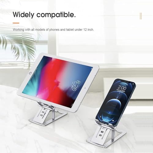 Image of Elfora Aluminum Ultra-Thin Alloy Mobile Phone Tabletop Stand | Multiple View Angles and Height Adjustments | Foldable Mobile Holder Compatible for iPhone, Android & Other Mobile Phones (Silver)
