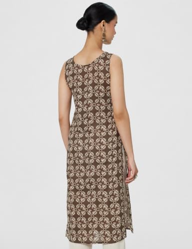 Image of Ichaa Women's All-Over Printed Sleeveless Kurta | Straight Fit Ethnic Kurta | Round Neck Casual Ethnic Wear Kurta