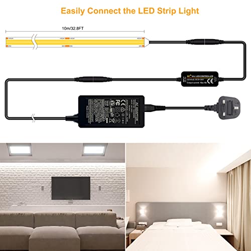 TTWAY COB LED Strip Lights, Dimmable LED Strip Kit 6000K, Super Bright 24V LED Tape Lights CRI90+ with RF Remote and UKCA Power Supply for DIY Home Decoration, 10M, 3840LEDs, Cool White.