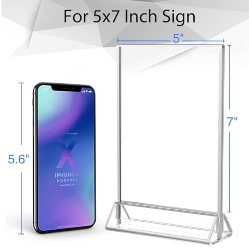 niubee 6pack 5x7 clear acrylic sign holder with sliver borders and vertical stand double sided table menu holders picture frames for wedding table numbers restaurant signs photos and art display