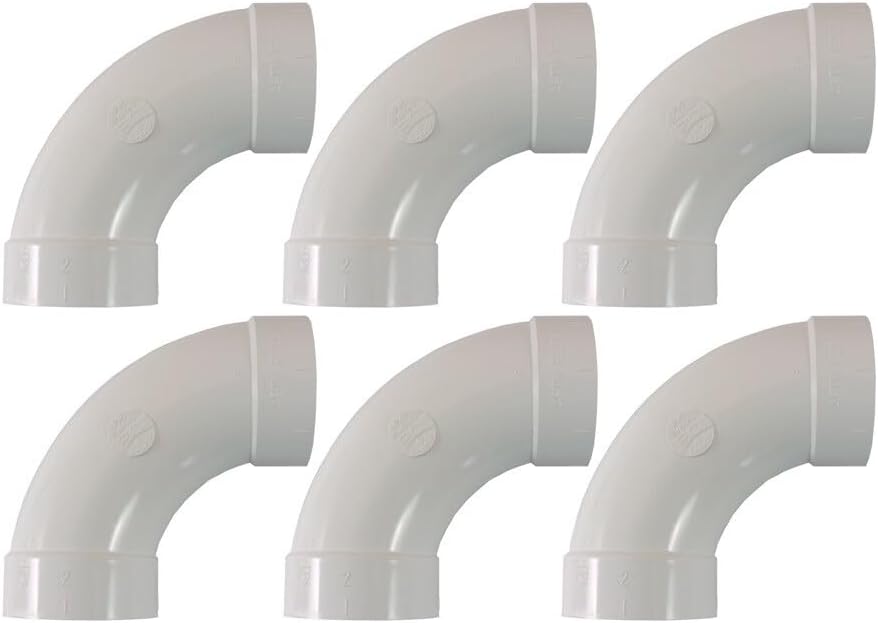 Central Vacuum 2" PVC 90 Degree Long Sweep Elbow Used for Rough In 6 PACK
