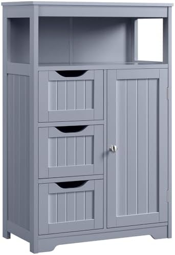 Yaheetech Badezimmerschrank mit 3 Schubllebene, Wohnzimmer/Küche/Flur, Grau | Badkommode Badschrank mit verstellbarem Einlegeboden - Aufbewahrungsschrank Beistellschrank für Wohnzi