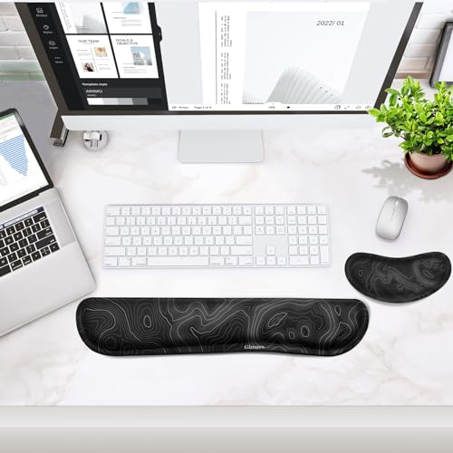 Image of Gimars Enlarge Silky and Superfine Fabric Gel Memory Foam Keyboard Wrist Rest Set, Ergonomic Keyboard Mouse Wrist Support for Typing Pain Relief, Comfort for Office, Gaming, Computer-Map Pattern