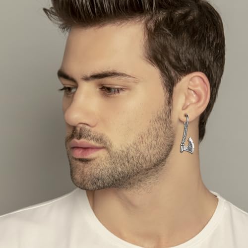 Pendientes de hacha vikinga Aroncent de acero inoxidable negro para hombre y mujer 6