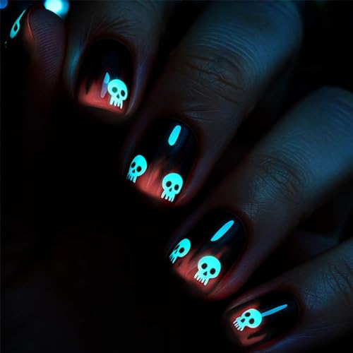 Press on Nails Halloween Skull Red Blood Drip Short Square Fake Nails