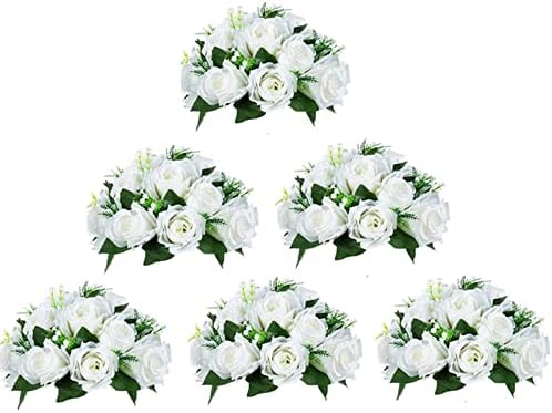 BLOSMON Flower Centerpieces for Tables Wedding 10 Pcs Dusty Blue Fake Flowers Rose Arrangement Bouquet Floral Centerpiece Balls Artificial Wedding Center Pieces of Valentines Day Home Party Decor