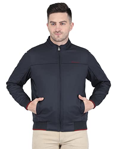 Image of Monte Carlo Mens Blended Polyes Navy Blue Solid Collar Jacket