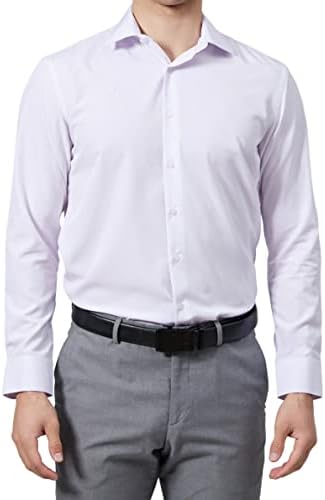 Jinsgloire Mens Dress Shirts Slim Fit Long Sleeve Solid Button Down Shirt Stretch Wrinkle Free Moisture Wicking Cooling White