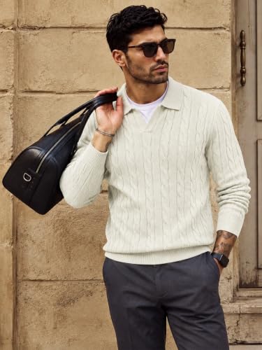 Image of TYSORT Men's Cotton Full Sleeve Collar Polo Sweater for Men, Cable Knitted Sweaters for Men