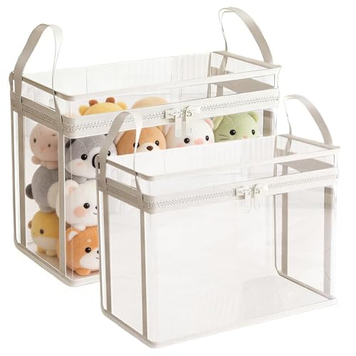 Caja de almacenamiento de juguetes de peluche, organizador de muñecas de peluche de 2 piezas, contenedor de almacenamiento de animales de peluche transparente de PVC para sala de estar, estudio
