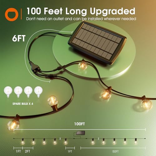 addlon 100FT Solar String Lights Outdoor with Remote, 54 LED Shatterproof Bulbs, Dimmable & Timable, 3 Light Modes, G40 Waterproof Solar String Lights for Outside Backyard Party Decor - Image 7