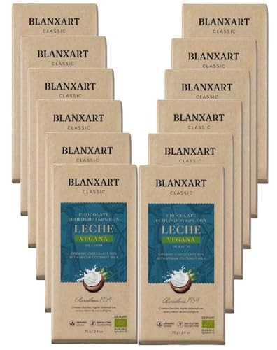 Packs Chocolate Negro 60% con Leche de Coco y Azúcar de Coco Bio 75g | Blanxat | Tabletas de Chocolate Ecológico | Vegano y Sin Gluten (Pack X12)