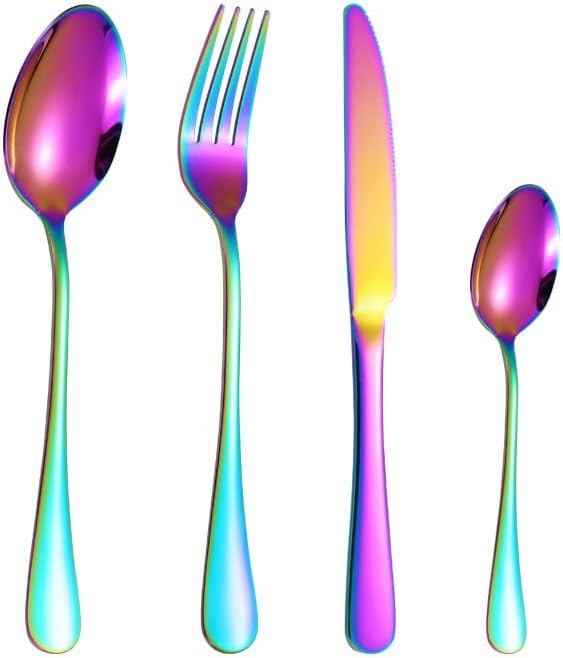 Silverware Flatware Set, 4/16/24/32 Pieces Stainless Steel Tableware Set Hotel Home Steak Knife Fork Spoon (Color : Rose gold, Size : 6Set-24Pcs)