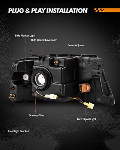 Sealight Led Drl Headlight Assembly Fit For 2004 2005 2006 2007 2008 F150, Headlamp Replacement Pair With Daytime Running Light Black Housing Clear Lens Amber Reflector #TOP5