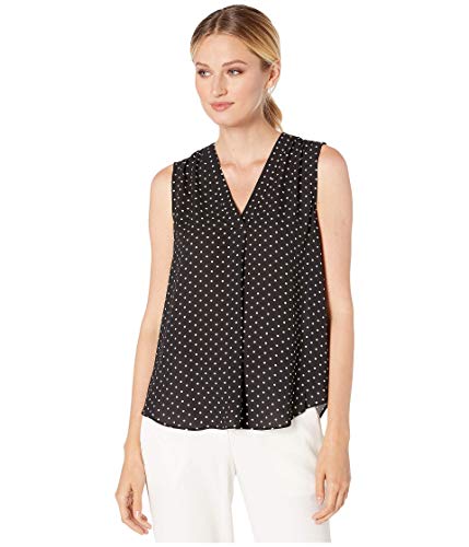 Vince Camuto Sleeveless Poetic Dots V-Neck Blouse Rich Black XS