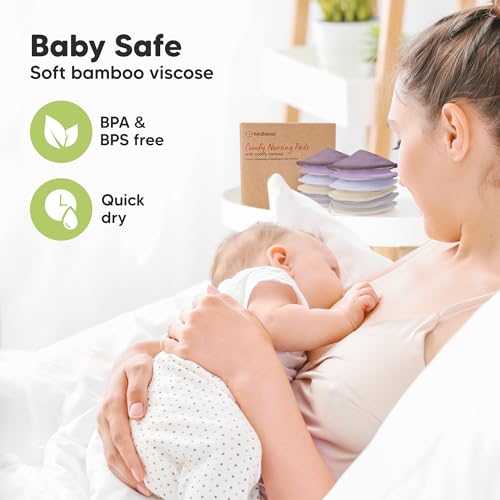 Image of Organic Nursing Pads - 14 Washable Breast Pads for Breastfeeding, Wash Bag, Viscose Derived from Bamboo Reusable Nipple Covers for Breastfeeding Essentials, Soft & Absorbent (Violet, L 5 inch)
