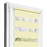 Estika - Estor Doble con Sistema Klemmfix sin taladrar 120 cm x 110 cm - Amarillo Pastel - 27 Colores, protección Visual para Ventanas