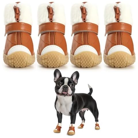 Hcpet Dog Shoes for Small Dogs, Waterproof Dog Boots & Paw Protectors for Hot Pavement Winter Snow Hiking, Anti-Slip Dog Booties for Hardwood Floor Brown Size 3 Cover